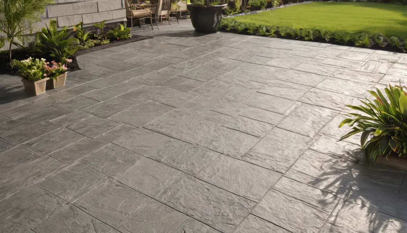 Stamped concrete patio with a stone pattern behind a single-story home in Apopka